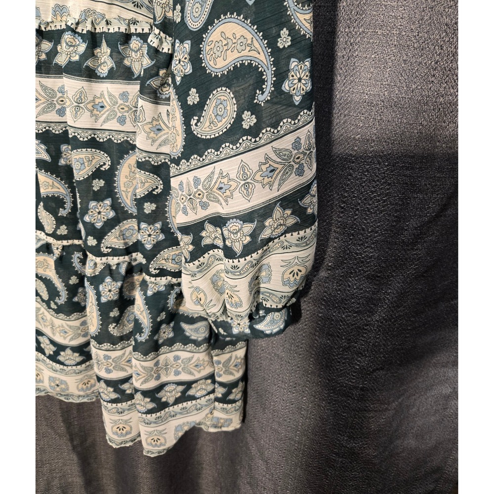 Wrangler Retro Paisley Print Tiered Mini Dress Long Sleeve Boho Chic M - Picture 3 of 5